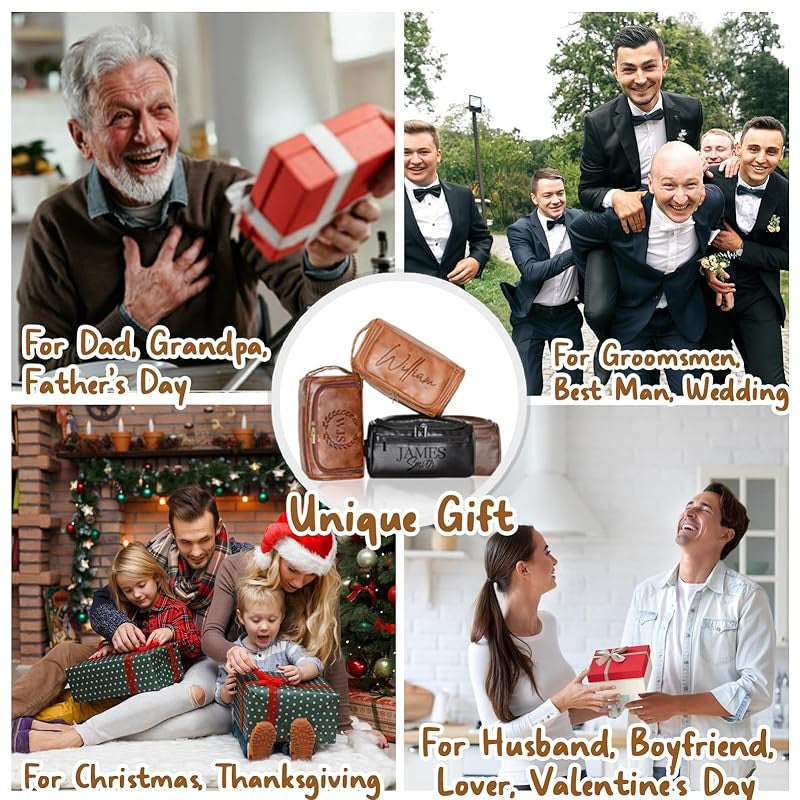 Personalized Toiletry Bag for Men, Engraved Name Initials Toiletry Bag