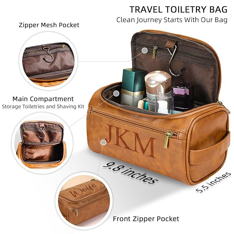 Personalized Toiletry Bag for Men, Engraved Name Initials Toiletry Bag