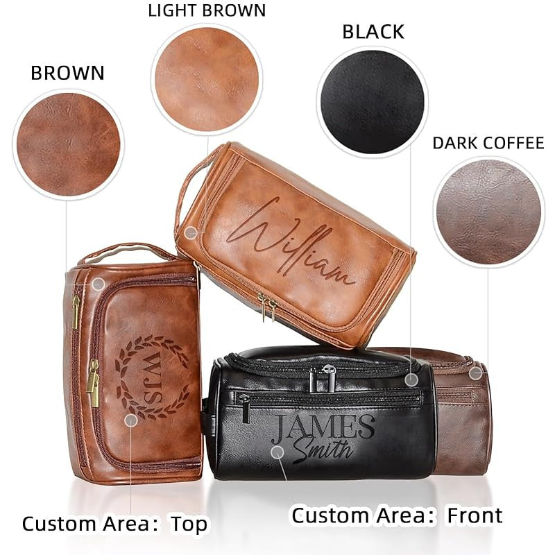 Personalized Toiletry Bag for Men, Engraved Name Initials Toiletry Bag