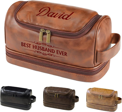 Personalized Toiletry Bag for Men, Engraved Name Initials Toiletry Bag
